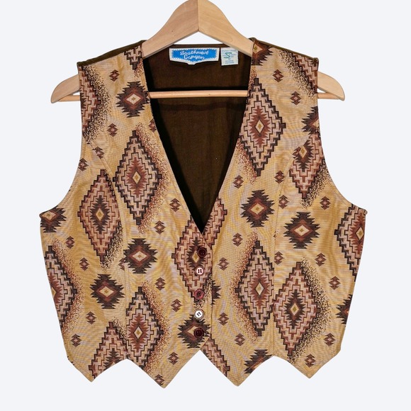 Southwest Canyon Jackets & Blazers - VTG 90s Southwest Canyon Womens M Geometric Jacquard Crop Vest Western Cowgirl‎